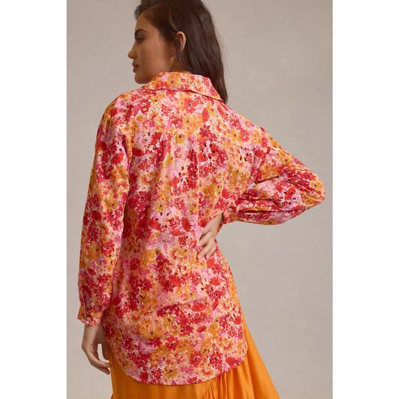 nwt ANTHROPOLOGIE MAEVE sz M Tie-Front Longline Eyelet Blouse - Picture 2 of 5